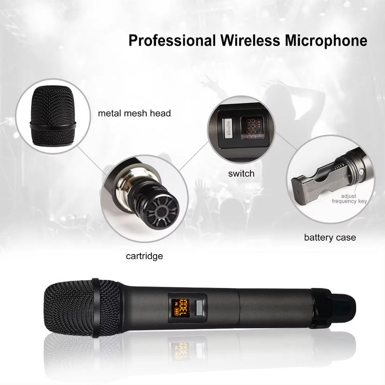 Vinnfier VF WM1100DUOUC Professional UHF Wireless Microphone with Rechargeable Transmitter Karaoke Mic