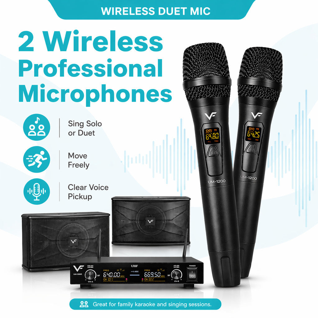 Vinnfier VF ULTRA PRO 8 Inch Karaoke Set Amplifier 400W Wall-Mount Speakers 480W + 2 Wireless Professional Microphone