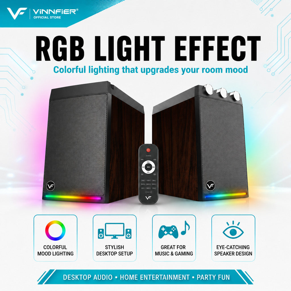 Vinnfier VF Studio 6 Bookshelf RGB Light Effect 100W 2.0 bluetooth speaker FM Radio Karaoke Audio Speaker