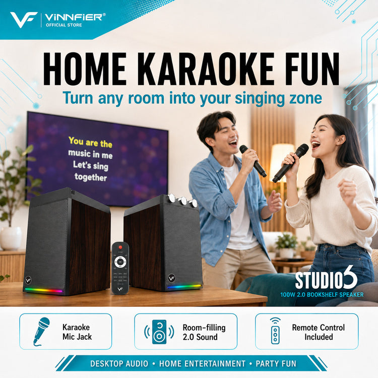 Vinnfier VF Studio 6 Bookshelf RGB Light Effect 100W 2.0 bluetooth speaker FM Radio Karaoke Audio Speaker