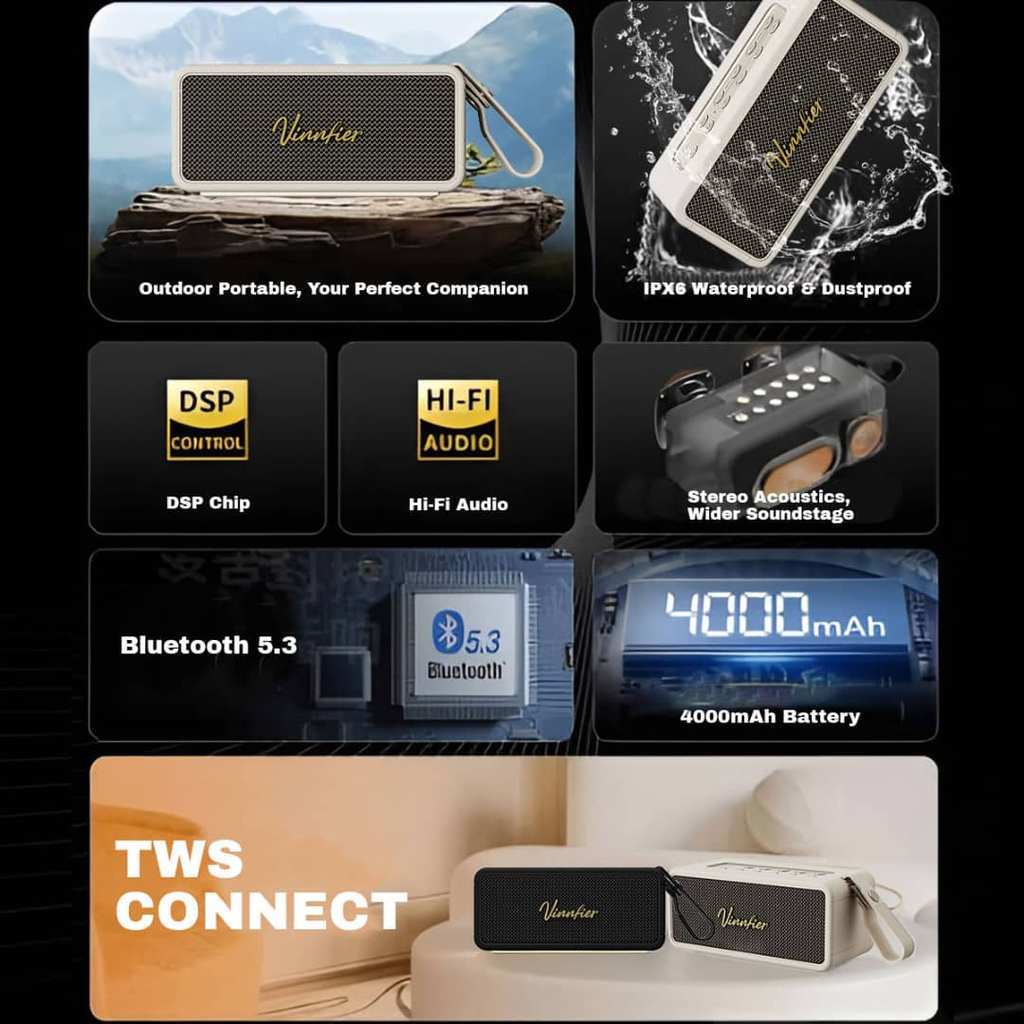 Vinnfier NeoBoom Xtreme 700 Portable Bluetooth Speaker 120W | DSP Hi-Fi Audio | IPX6 Waterproof | 4000mAh Battery