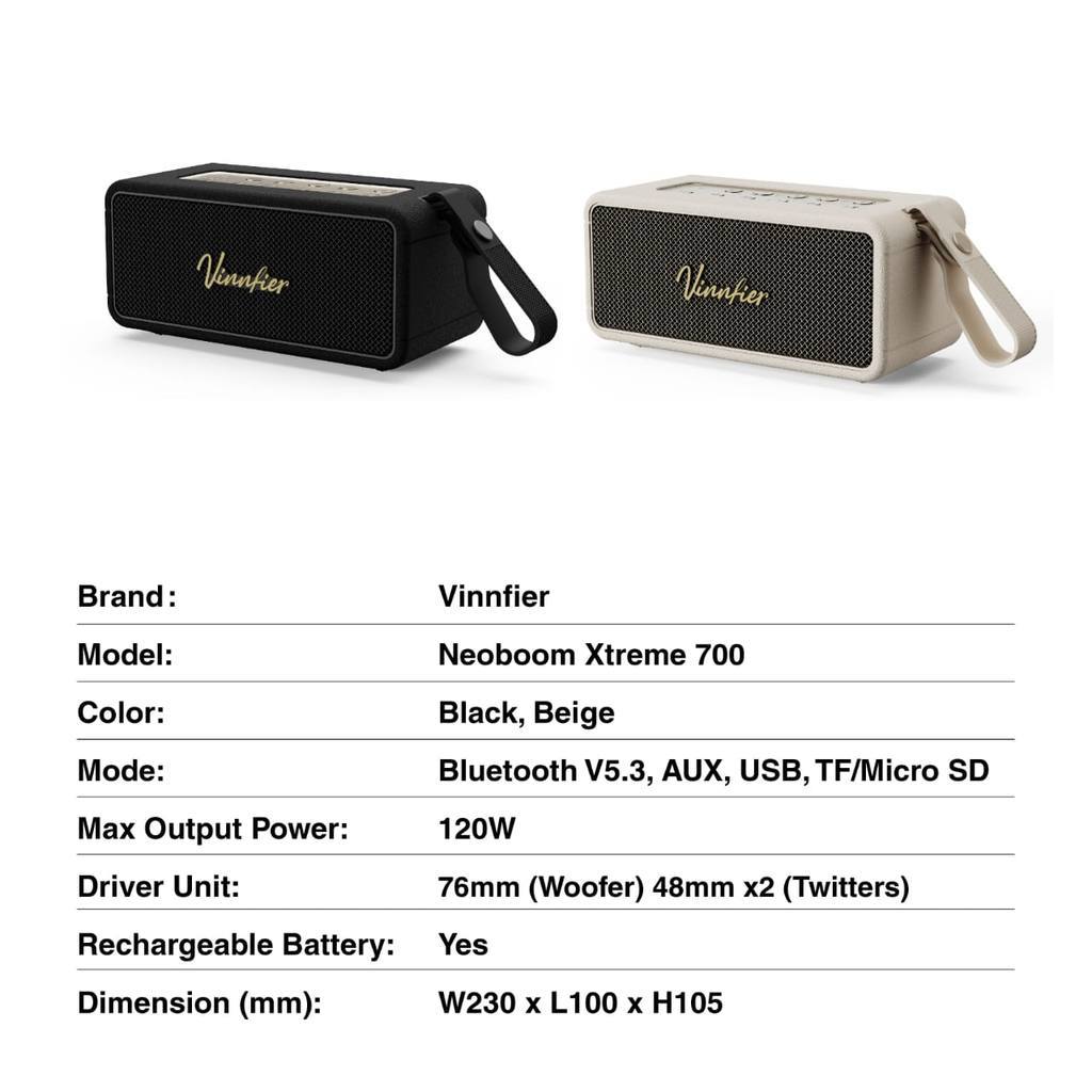Vinnfier NeoBoom Xtreme 700 Portable Bluetooth Speaker 120W | DSP Hi-Fi Audio | IPX6 Waterproof | 4000mAh Battery