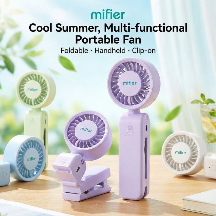 Mifier MF330 Multifunctional Portable Fan  4-in-1 Clip, Handheld, Neck & Desk Fan | 90° Foldable, Type-C Fast Charging