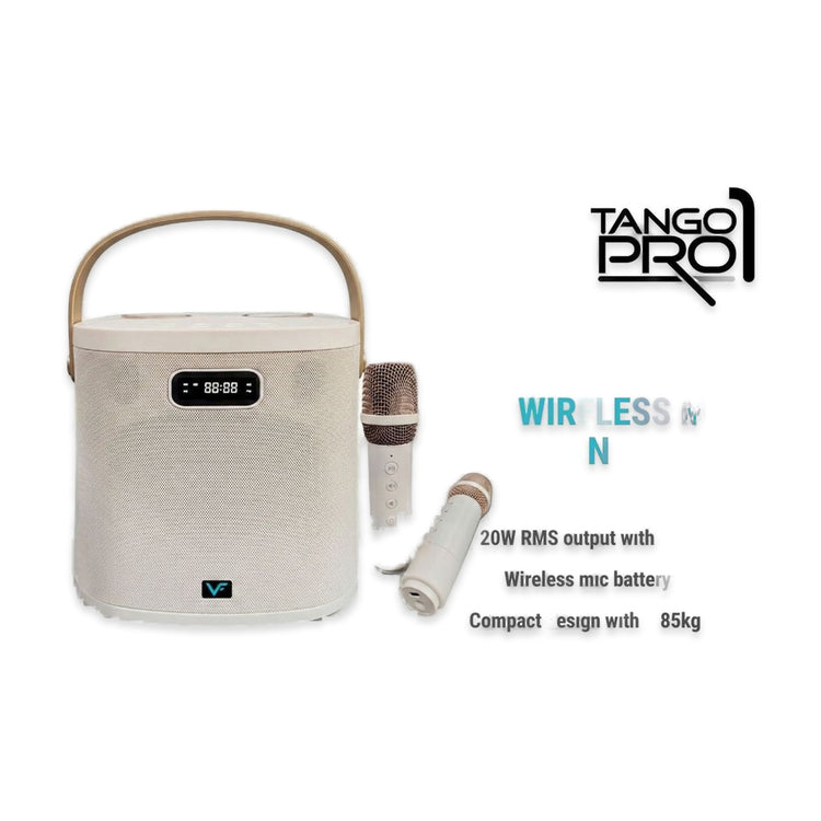 Vinnfier VF Tango Pro 1 Cream Bluetooth Portable Karaoke Speaker with 2 Wireless Microphone