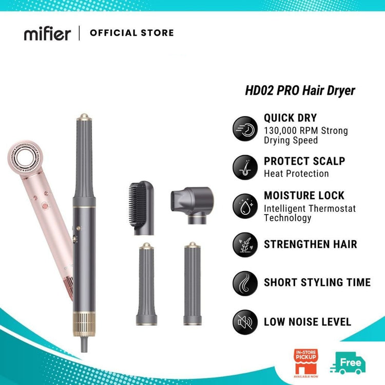 Mifier HD02 PRO- 5 in 1 High Speed Hair Dryer Negative Ionic Blow Dryer Automatic Curling Air Curling Iron Nozzle Brush