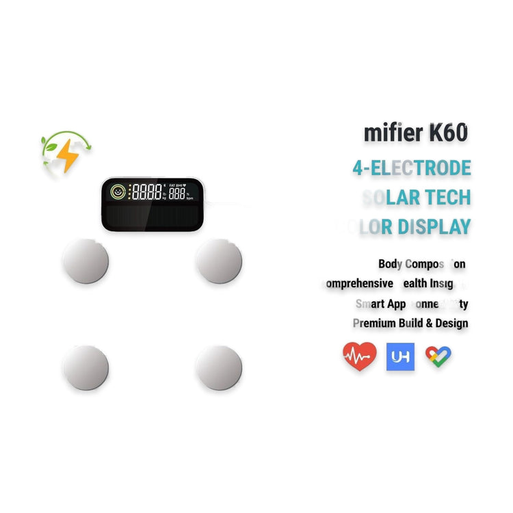 Mifier K60 Solar Tech Smart Scale Body Fat Scale with Large Color Display, Heart Rate Monitor, 25 Body Composition