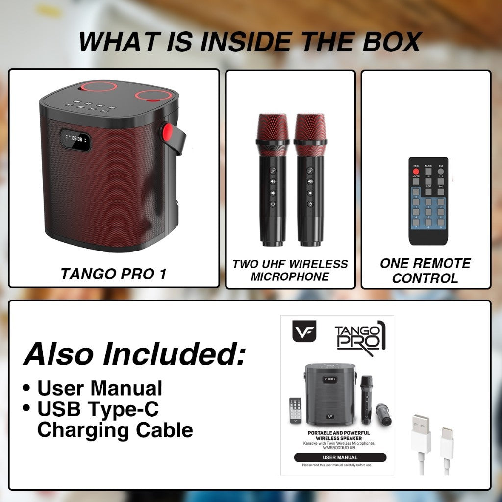 Vinnfier VF Tango Pro 1 Cream Bluetooth Portable Karaoke Speaker with 2 Wireless Microphone