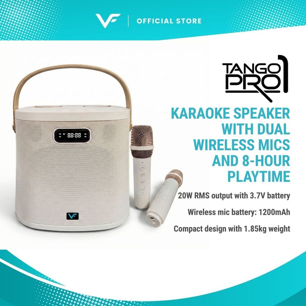 Vinnfier VF Tango Pro 1 Cream Bluetooth Portable Karaoke Speaker with 2 Wireless Microphone